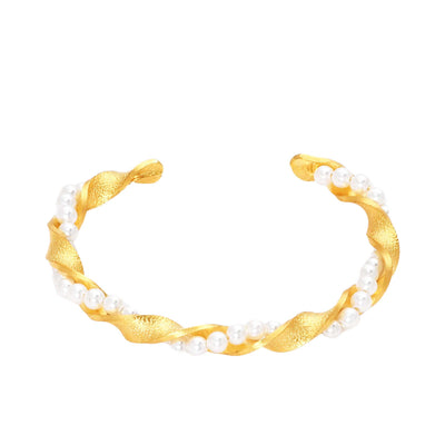 Michella Women's Twisted Gold Plated & Pearl Cuff Bracelet