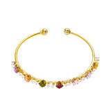 Michella Women's Gold Plated Rainbow Gemstone Cuff Bracelet
