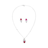 Michella Women's Sterling Silver Leaf Necklace & Earring Set with Red Gemstones