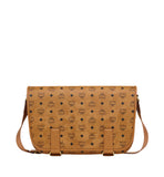 MCM Visetos Monogram Canvas Messenger Bag with Natural Nappa Leather Trim