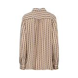 Beige long-sleeve shirt by MOMONI with all-over logo stripe pattern, button front, and relaxed fit.