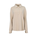 Beige long-sleeve polo top by MOMONI with button placket, relaxed fit, and minimalist design.