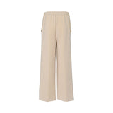Beige wide-leg trousers with elasticated waistband and drawstring detail by MOMONI, photographed on a white background.