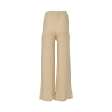 Wide-leg beige knit trousers by MOMONI featuring a soft elastic waistband and relaxed, flowing silhouette.