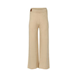 Wide-leg beige knit trousers by MOMONI featuring a soft elastic waistband and relaxed, flowing silhouette.