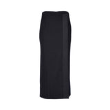 Black straight midi skirt by MOMONI with a sleek tailored fit and minimalist design, photographed on a white background.