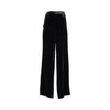 Black velvet wide-leg trousers by MOMONI with a smooth finish and straight-leg silhouette, photographed on a white background.