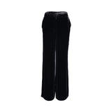 Black velvet wide-leg trousers by MOMONI with a smooth finish and straight-leg silhouette, photographed on a white background.