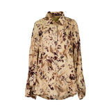 Beige floral print blouse by MOMONI with long sleeves, button-front closure, and relaxed fit.