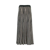 Pleated striped maxi skirt by MOMONI featuring vertical black and beige stripes with a flowing lightweight design.