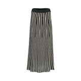 Pleated striped maxi skirt by MOMONI featuring vertical black and beige stripes with a flowing lightweight design.