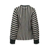 Striped long-sleeve knit top by MOMONI with ribbed cuffs, round neckline, and relaxed fit.