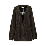 Textured knit cardigan by MOMONI featuring a deep V-neck, long sleeves, and button-front closure.