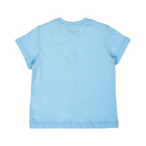A rear view of the solid light blue baby T-shirt, showing the soft cotton construction.