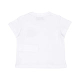 The back of the white short-sleeved baby T-shirt showcasing the soft jersey fabric.