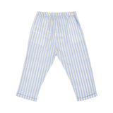 The back of the striped baby trousers, showcasing the vertical stripe pattern and turned-up hem detail.