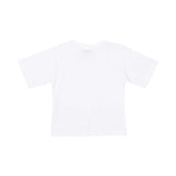 The plain back of the white cotton baby T-shirt showcasing a smooth fabric finish.