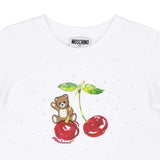 Moschino Kid Girl's White Cherry Teddy Bear T-Shirt and Light Wash Denim Jeans Set