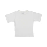Back view of a plain white short-sleeved cotton t-shirt for kids, showing a clean finish and high-quality jersey texture.