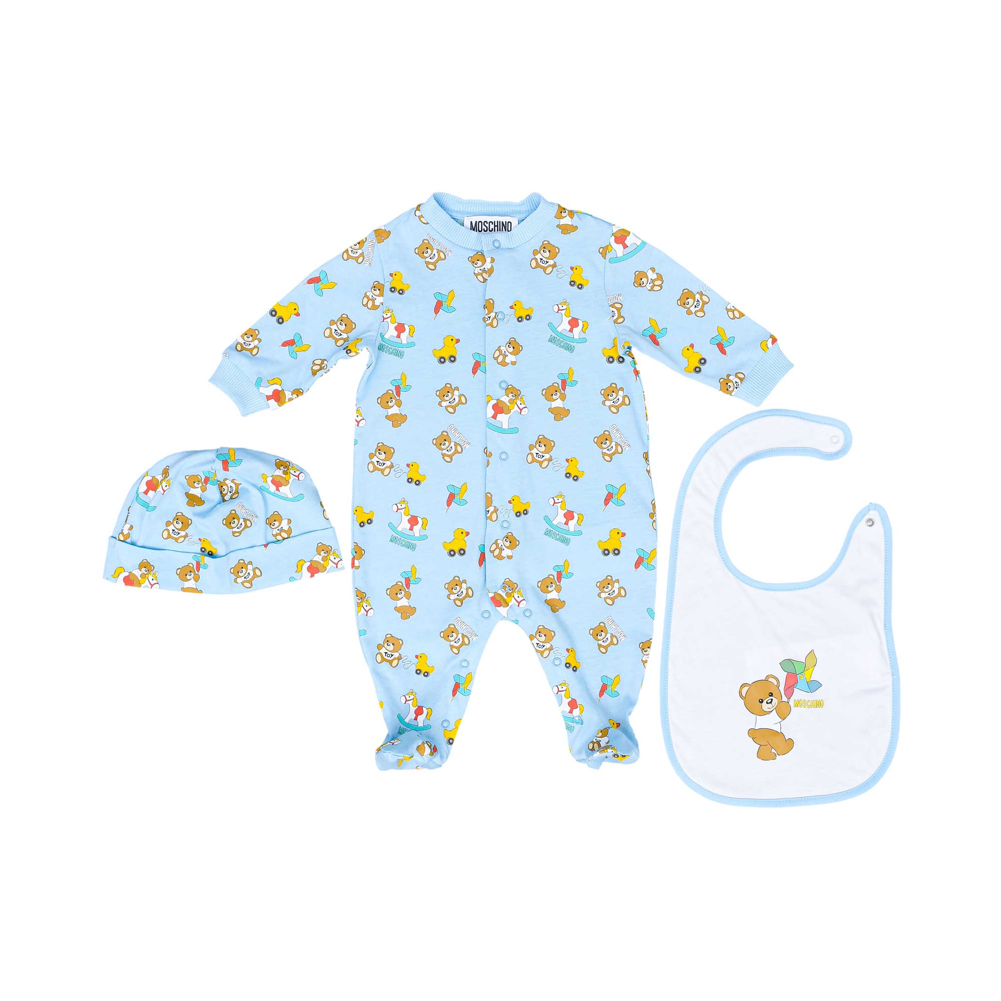 Moschino Kids New Born Sleepsuit Set | GCC | New Born | New Born Babysuits | New Born Boy (0M - 9M) | New Born Boy Babysuits | New Born Girl (0M - 9M) | New Born Girl Babysuits | New Born Girl Sleepwear | Set Sleepsuit & Bib & Hat | Spring Festival Moschino Kids New Born Sleepsuit Set | GCC | New Born | New Born Babysuits | New Born Boy (0M - 9M) | New Born Boy Babysuits | New Born Girl (0M - 9M) | New Born Girl Babysuits | New Born Girl Sleepwear | Set Sleepsuit & Bib & Hat | Spring Festival