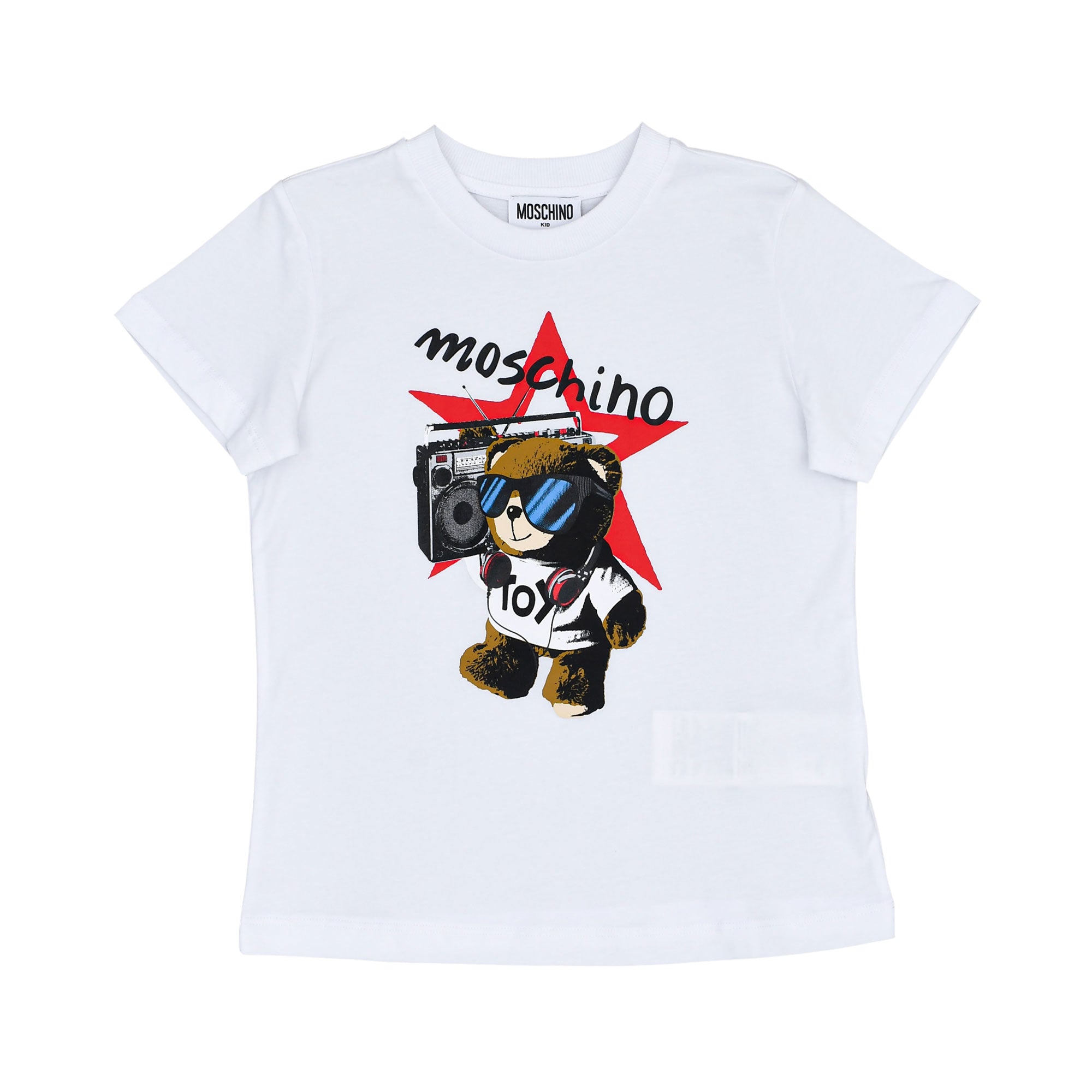 Moschino Kids Boy's Optical White T-Shirt | GCC | Kids and Teens | Kids and Teens Boy Tops | Kids and Teens Tops | Kids Boys (3 YRS -16 YRS) | Kids Clothing | Kids Fashion | Kids Teen Collection | new-season-2025