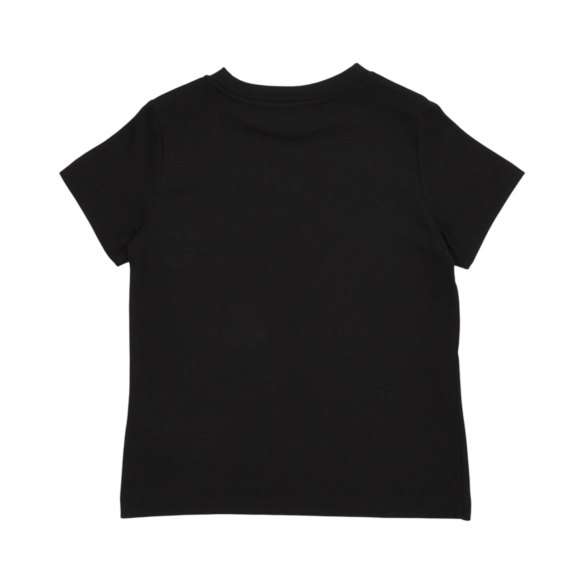 Black short-sleeve crew neck t-shirt, shown from the back.