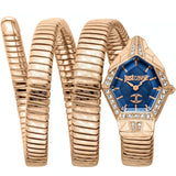 Just Cavalli Mesmerizing Ladies Blue Dial Rose Gold Tone Snake Watch