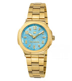 Guy Laroche Charlie Ladies Gold-Plated Watch with Gamma Blue Swirl Dial & Crystal Accents