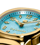 Guy Laroche Charlie Ladies Gold-Plated Watch with Gamma Blue Swirl Dial & Crystal Accents