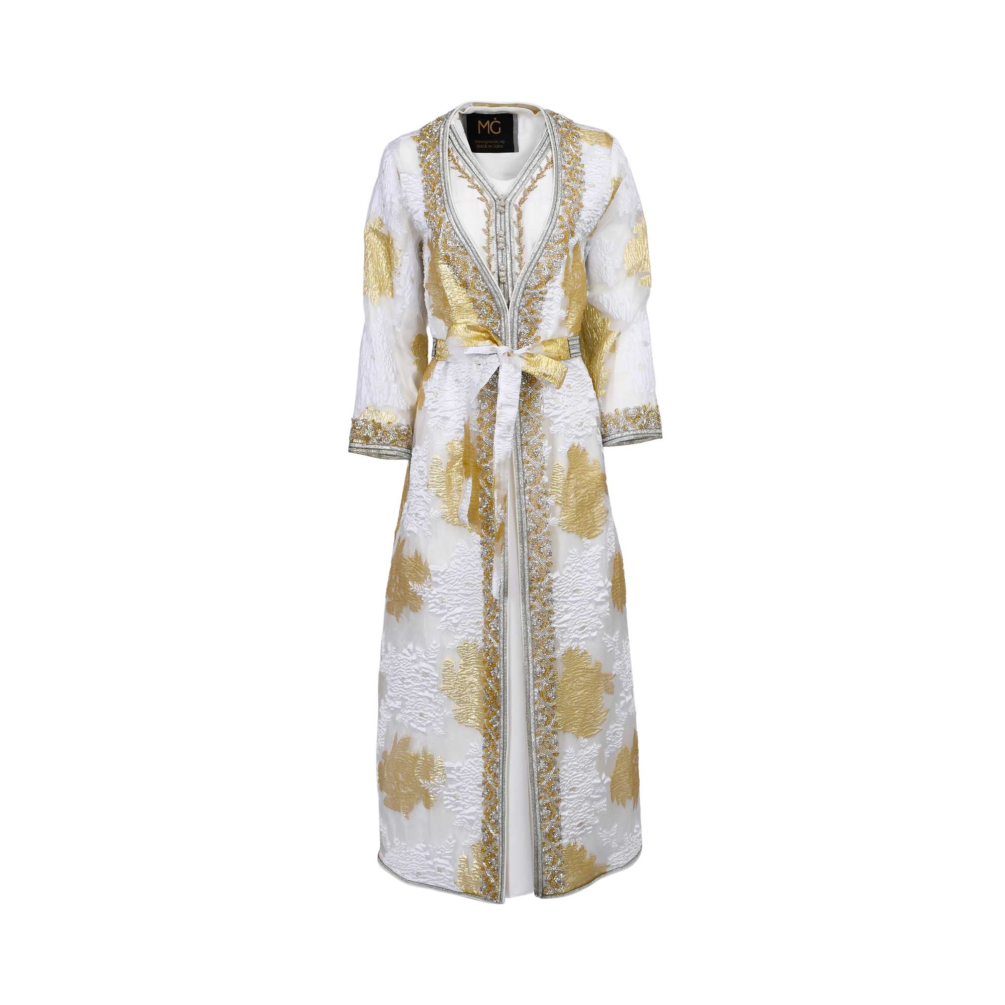 Marwa Ghassan Women's Off-white & Gold Kaftan | Clothing | Kaftan | Kaftan Set | Kaftans & Abayas | Women | Women All Clothing | Womens | Womens Fashion