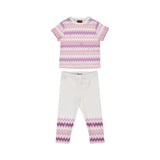 طقم تي شيرت وبنطلون ضيق للفتيات باللون الأبيض والوردي من Missoni Kids