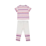 طقم تي شيرت وبنطلون ضيق للفتيات باللون الأبيض والوردي من Missoni Kids