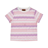 طقم تي شيرت وبنطلون ضيق للفتيات باللون الأبيض والوردي من Missoni Kids