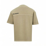 Taupe short-sleeve t-shirt with a horizontal seam across the upper back and 'FRECCE TRICOLORI' printed in black on the left.