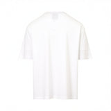 Off-white short-sleeve t-shirt, back view. Features a crew neck, horizontal seam detail on both sleeves, and a small dark tag