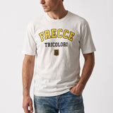 Off-white men's short-sleeved T-shirt with a ribbed crew neck and a yellow and black 'FRECCE TRICOLORI' graphic print and shi