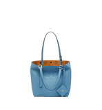 MCM Himmel Ladies Shopper in Embossed Logo Leather, Blue Heaven, Mini