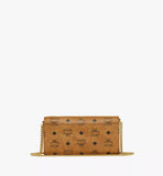 MCM Aren Ladies Shoulder Bag in Visetos , Cognac, Mini