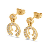 A close-up studio shot of a Cerruti 1881 Amalia earring, highlighting the delicate rows of precision-set crystal pavé on the gold crescent.