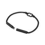 Focused view of the integrated, sleek ion-plated black stainless steel magnetic lock closure mechanism on the Saverio braided leather bracelet.