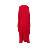 Back view of a Maison Darine red kaftan showing a clean, flowing silhouette with a high-quality drape and elegant floor-length hem.