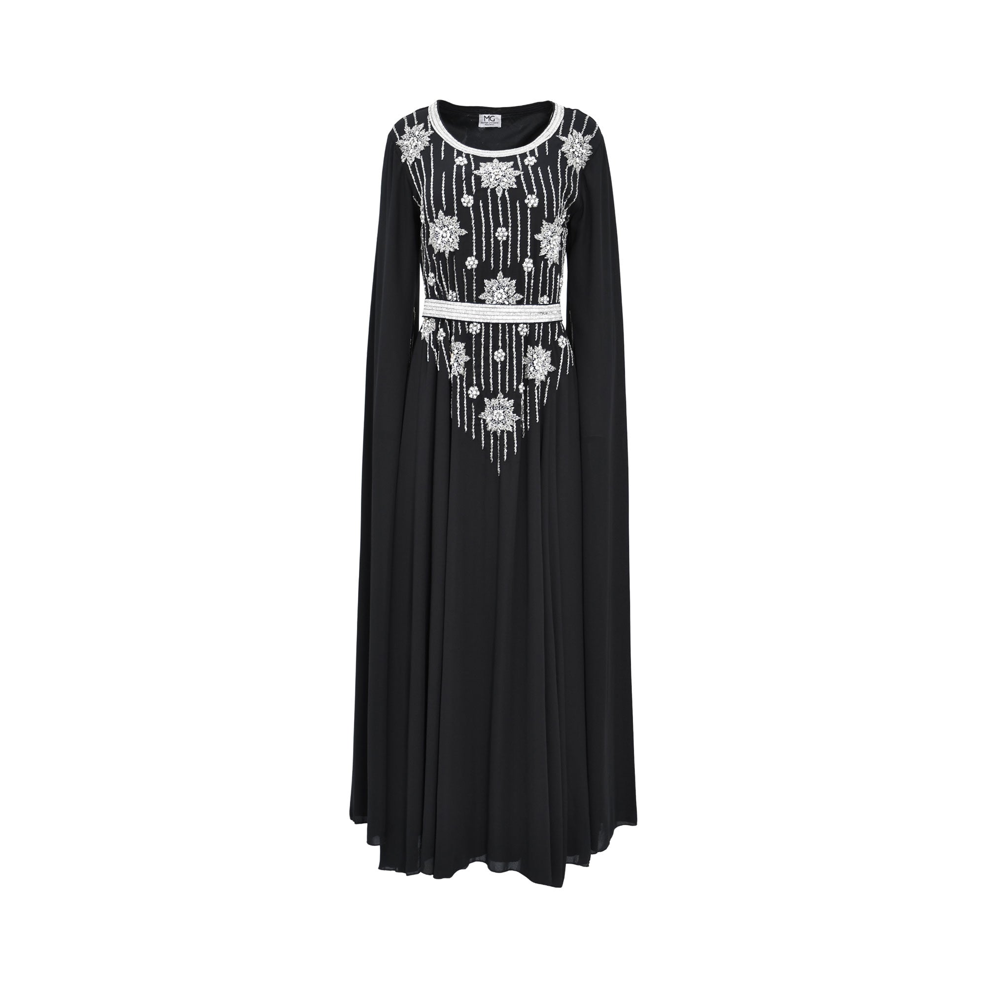 Marwa Ghassan Black Embellished Kaftan with Silver Detailing — Now Available Online