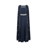 Marwa Ghassan Navy Blue Kaftan with Silver Embroidery and Cape Design — Find Online Today
