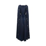 Marwa Ghassan Navy Blue Kaftan with Silver Embroidery and Cape Design — Find Online Today