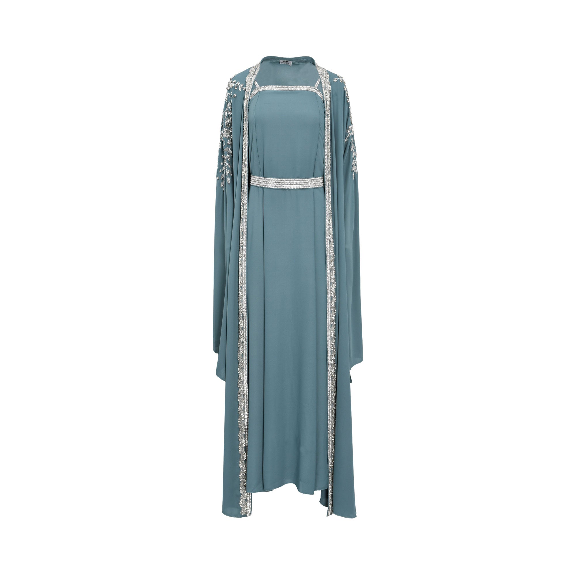 Marwa Ghassan Noor Alzahra Women's Blue Teal Kaftan with Silver Embroidery — Find Online Today