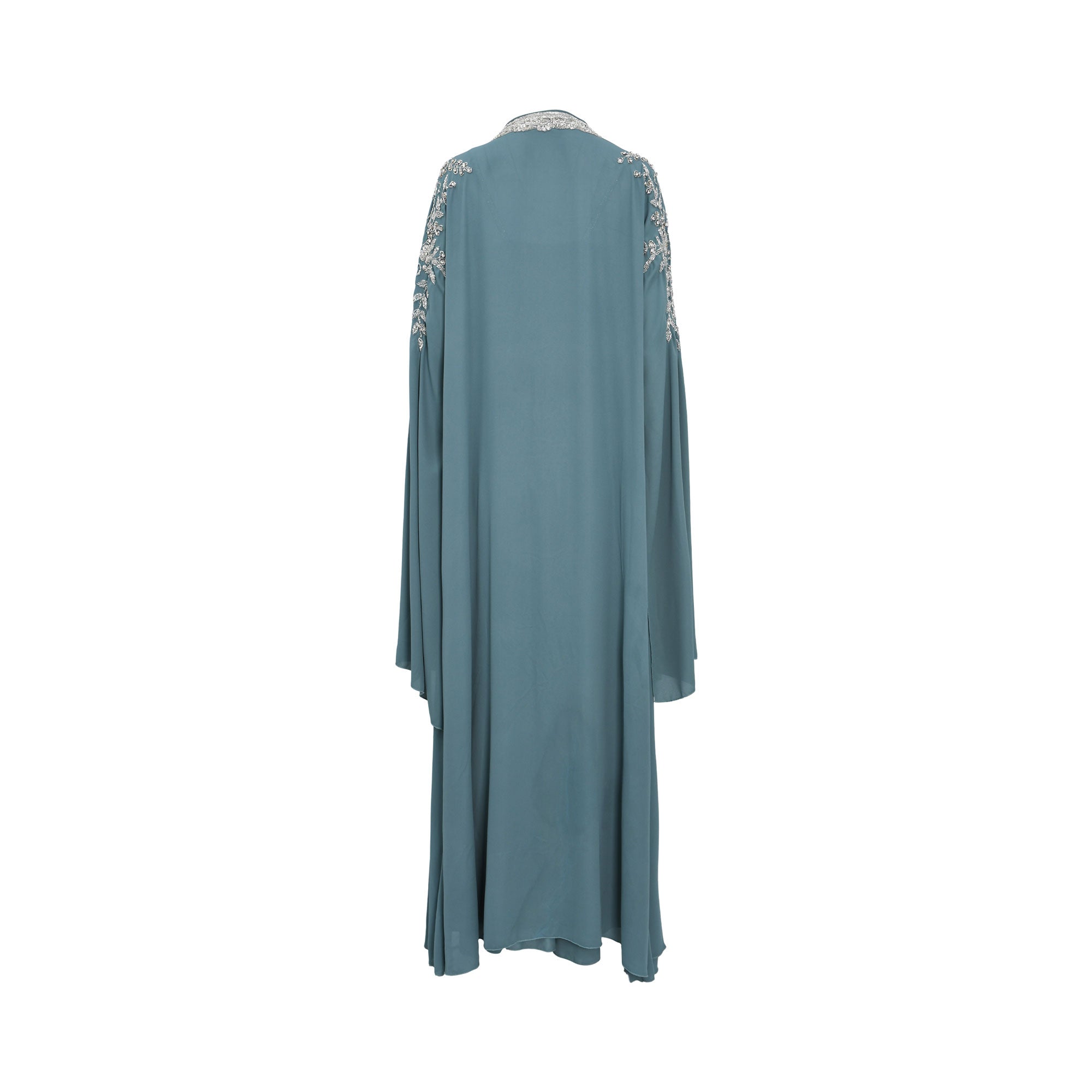 Marwa Ghassan Noor Alzahra Women's Blue Teal Kaftan with Silver Embroidery — Find Online Today
