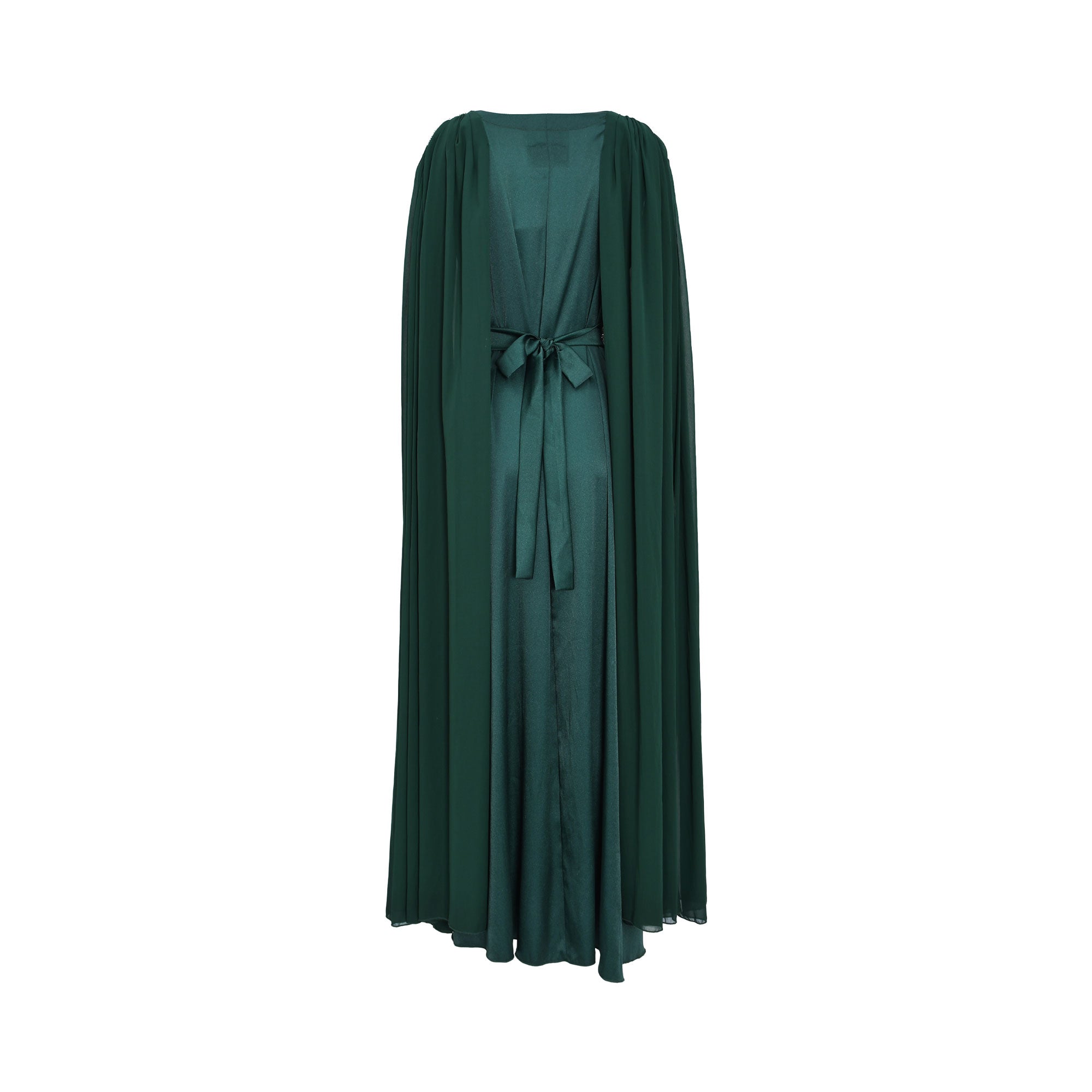 Marwa Ghassan Nura Green Kaftan with Silver Embellished Shoulders — Available for Online Purchase