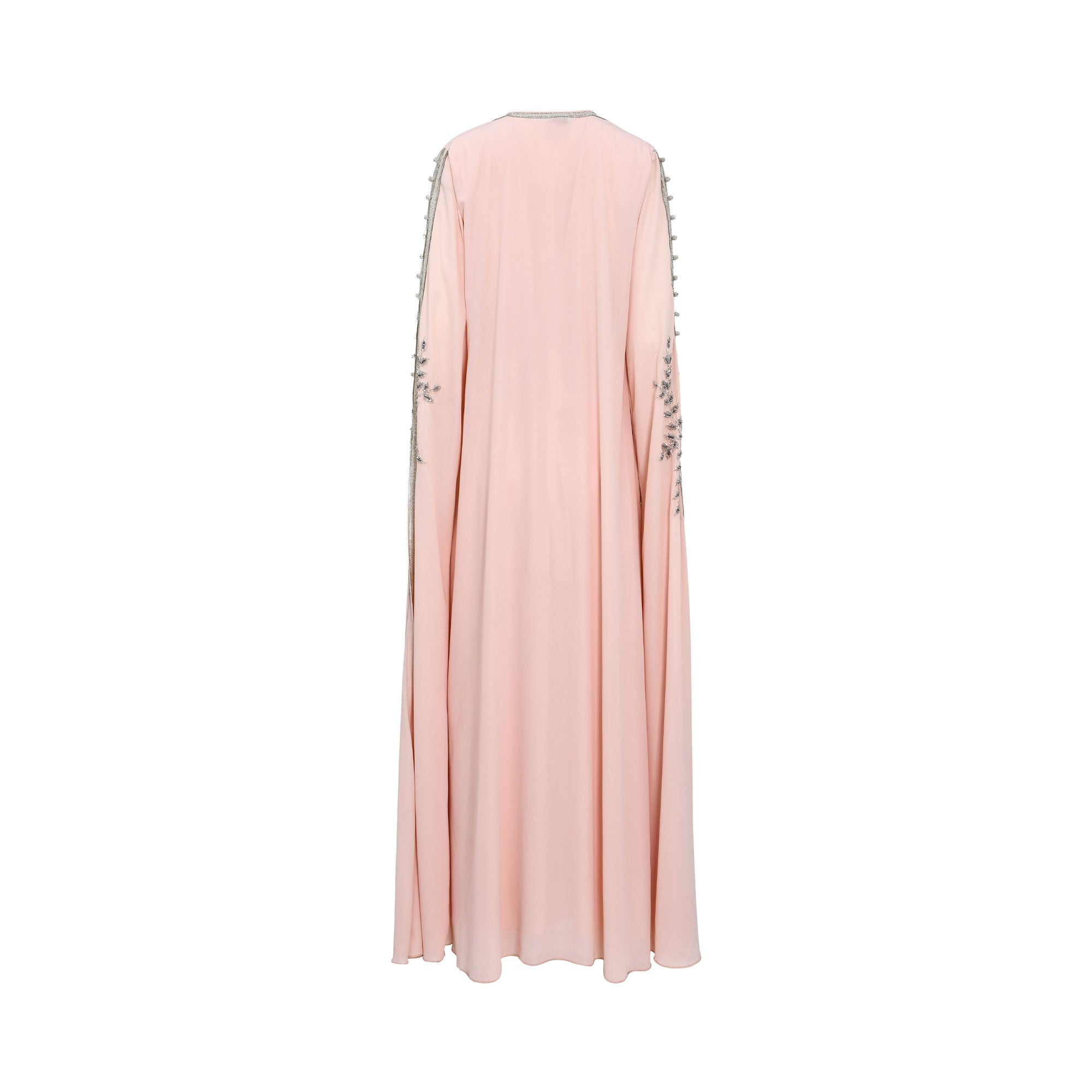 Marwa Ghassan Pink Embroidered Kaftan with Silver Detailing — Now Online