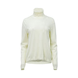 A front view Max Mara ivory-colored long-sleeve turtleneck sweater made of fine-gauge virgin wool, displayed on a white background.