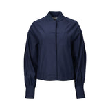 Max Mara long-sleeve blouse with a ribbed collar, concealed buttons, and dramatic, pleated voluminous sleeves.